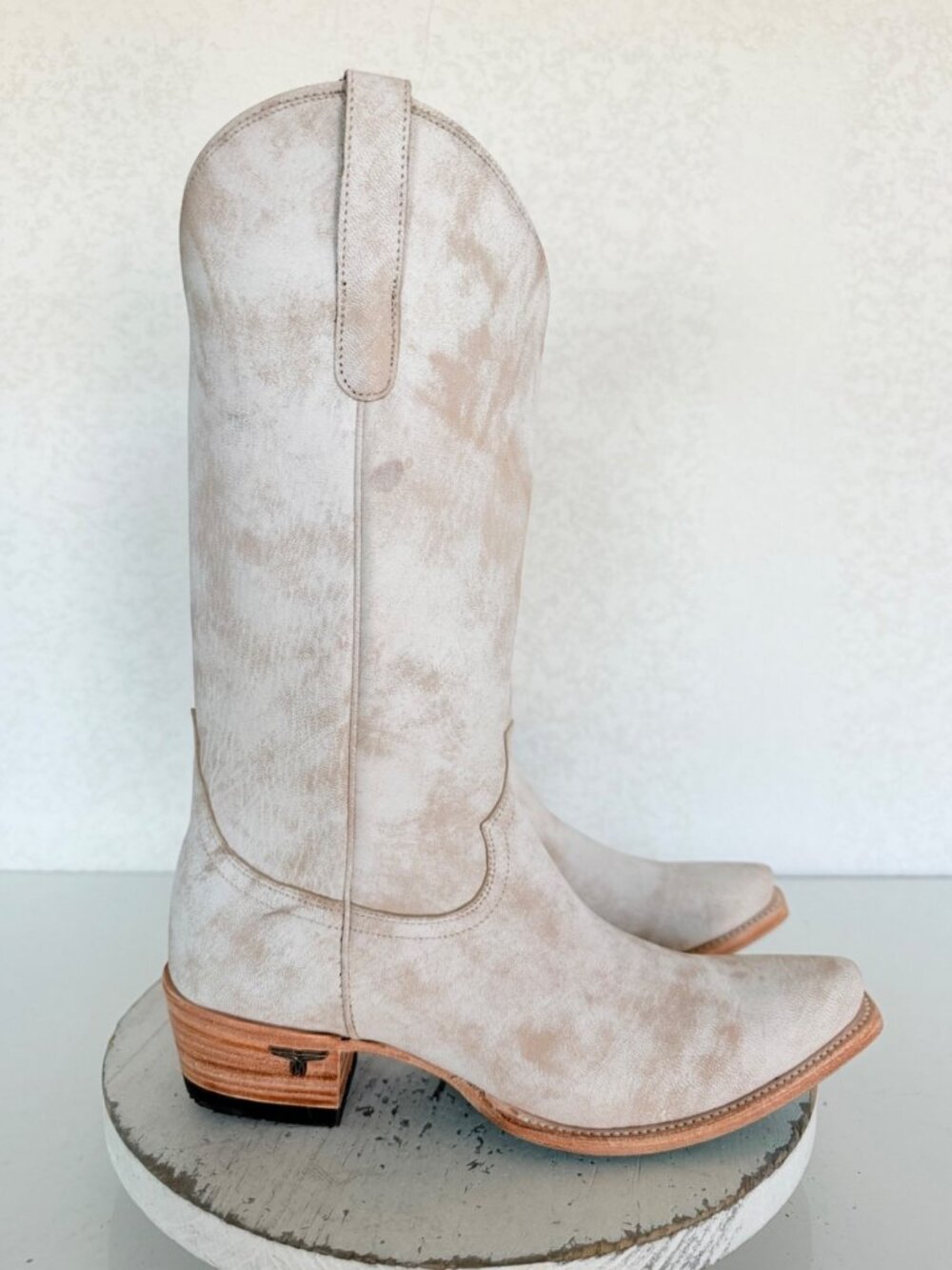 Lane EMMA JANE White Cowboy Boots Womens 8.5 Western Leather Mid Calf Snip Toe - Picture 2 of 11